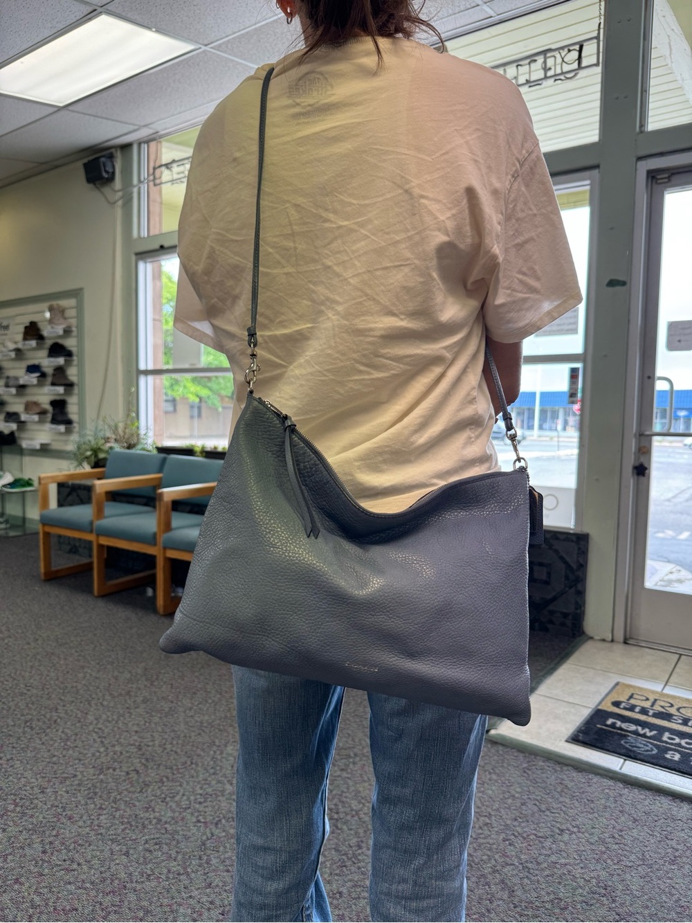 Coach 28481 Large Blue Pebbled Leather Shoulder Bag